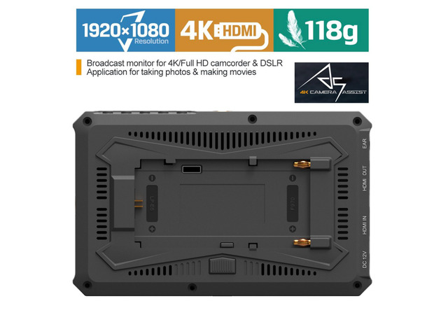 Lilliput A5 5' 1920x1200 8bit light weight 4K HDMI DSLR Camera field monitor F970/LP-E6 Plate with Sunshade