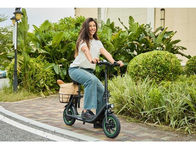 GoPowerBike GoFlow Electric Scooter with Seat Comfortable Seat, Rear Basket, and Throttle Control 16 mph Top Speed - 12 mile Range 12' Tires...