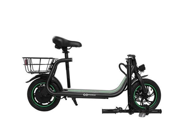 GoPowerBike GoFlow Electric Scooter with Seat Comfortable Seat, Rear Basket, and Throttle Control 16 mph Top Speed - 12 mile Range 12' Tires...