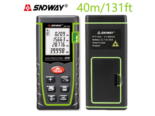 Sndway SW-T40 40m Laser Distance Meter 40m/131ft Digital Distance Meter Laser Range Finder Distance Area Volume Measurement SW T40