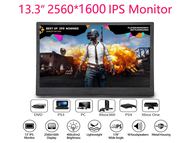 13.3 inch Monitor 2K FHD IPS 2560x1440 1080P Game Display Dual HDMI Input for PC DVD PS3 PS4 Xbox One Xbox360 CCTV Camera Laptop