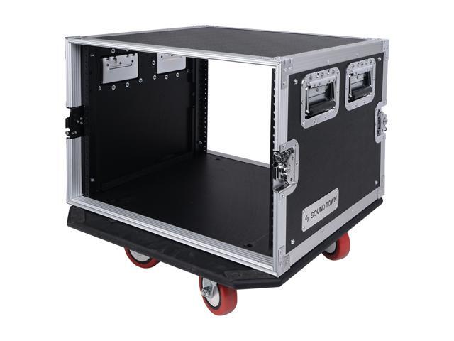 Sound Town 8U PA/DJ Rack/Road Case, 8-Space, with 17" Depth, Casters, Plywood, Metal Ball Corners (STRC-8UW)