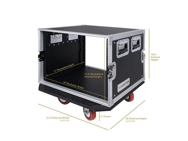 Sound Town 8U PA/DJ Rack/Road Case, 8-Space, with 17" Depth, Casters, Plywood, Metal Ball Corners (STRC-8UW)