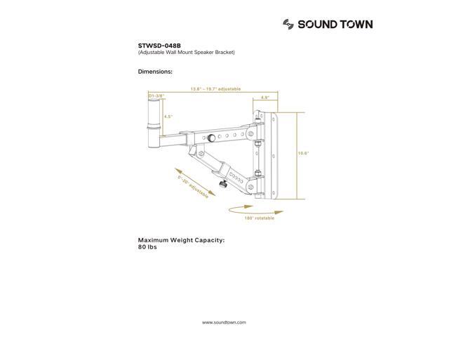Sound Town 2-Pack Adjustable Wall Mount Speaker Brackets with 180-degree Swivel