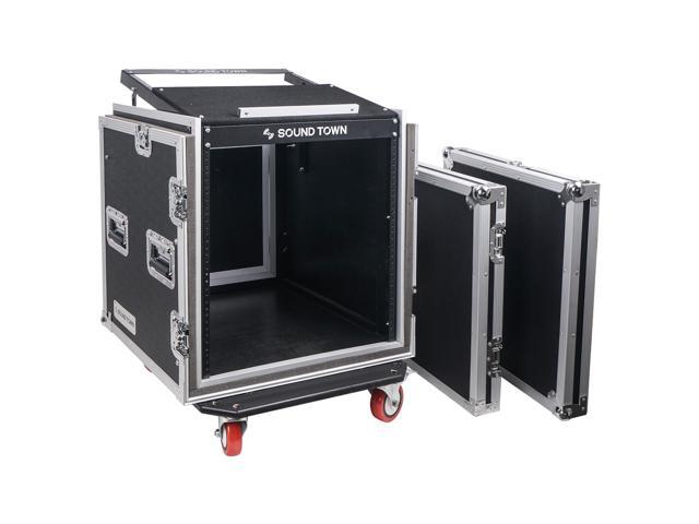 Sound Town Shock Mount 8U ATA Rack Case with 21 Rackable Depth 11U Slant Mixer Top and Casters 8-Space Size - Pro Tour Grade (STMR-SP8UW) - image 5