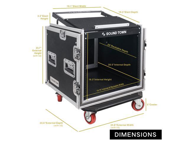 Sound Town Shock Mount 10U ATA Rack Case with 20" Rackable Depth, 11U Slant Mixer Top and Casters, 10-Space Size (STMR-SP10UW)