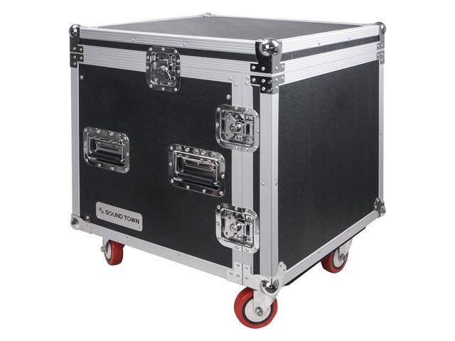 Sound Town Shock Mount 10U ATA Rack Case with 20" Rackable Depth, 11U Slant Mixer Top and Casters, 10-Space Size (STMR-SP10UW)