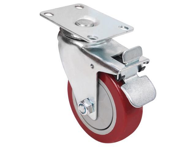 Sound Town 4 Pack 4" Swivel Caster Wheels with Red Polyurethane and Brake Casters, Replacement Caster Wheels for Rack Case, Home Furniture,...