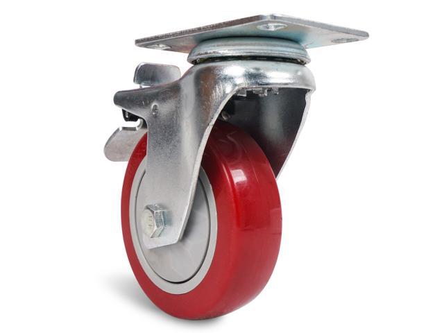 Sound Town 4 Pack 4" Swivel Caster Wheels with Red Polyurethane and Brake Casters, Replacement Caster Wheels for Rack Case, Home Furniture,...