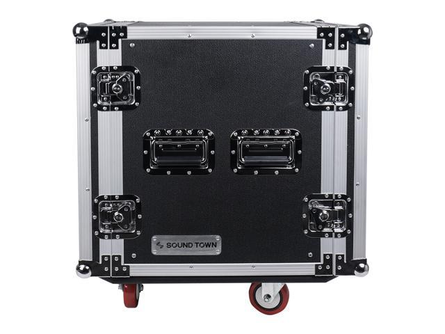 Sound Town 12U PA DJ Pro Audio Rack/Road ATA Case with Locking Drawer, 17'' Rackable Depth, Casters, Metal Ball Corners (STRC-12D2)