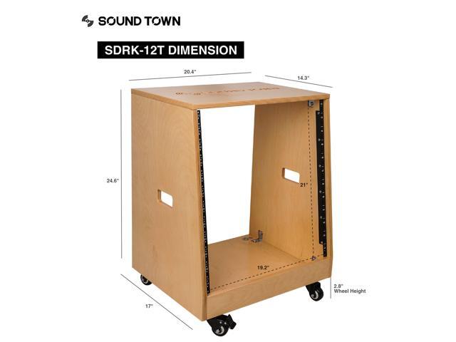 Sound Town DIY Slanted 12U Studio Rack, Plywood, Golden Oak, Rubber Feet, Casters (SDRK-12T)