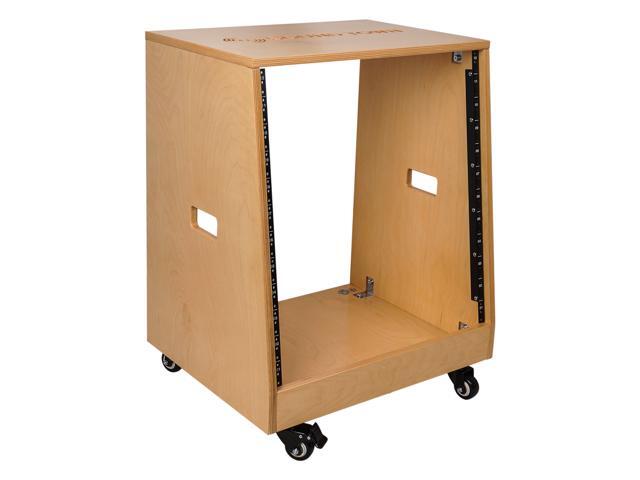 Sound Town DIY Slanted 12U Studio Rack, Plywood, Golden Oak, Rubber Feet, Casters (SDRK-12T)