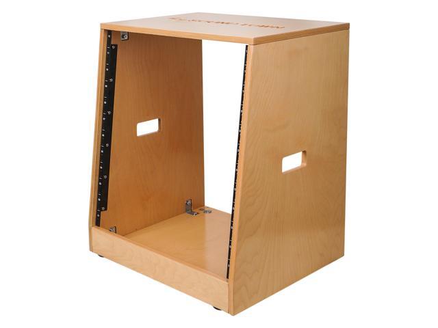 Sound Town DIY Slanted 12U Studio Rack, Plywood, Golden Oak, Rubber Feet, Casters (SDRK-12T)
