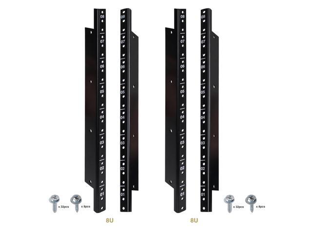 Sound Town 4-pack 8U Steel Rack Rails with Black Powder Coated Finish and Screws (ST-RR-08UX2)