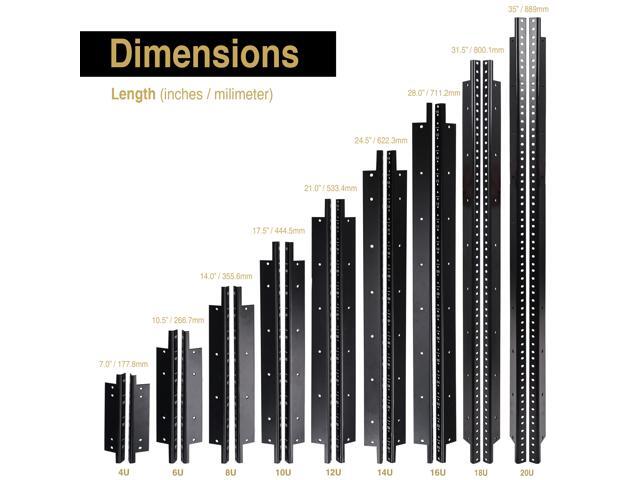 Sound Town 4-pack 12U Steel Rack Rails, with Black Powder Coated Finish and Screws (ST-RR-12UX2)