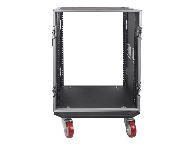 Sound Town 14U PA/DJ Rack/Road Case, 14-Space, with 17' Depth, DJ Work Table, Casters, Plywood, Metal Ball Corners (STRC-14UWT)
