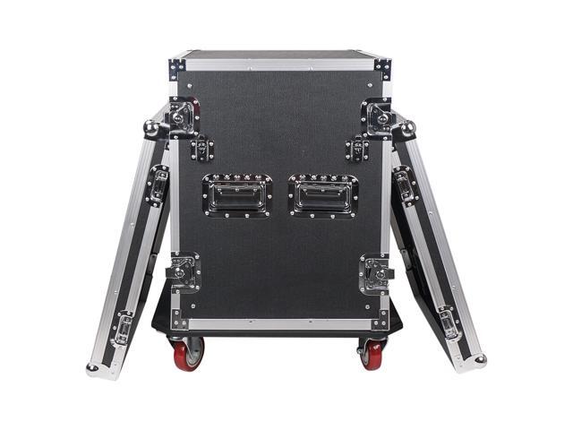Sound Town 14U PA/DJ Rack/Road Case, 14-Space, with 17' Depth, DJ Work Table, Casters, Plywood, Metal Ball Corners (STRC-14UWT)