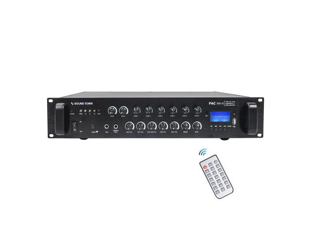 Sound Town 360W 6-Zone 70V/100V Commercial Power Amplifier with Bluetooth, Aluminum, for Restaurants, Lounges, Bars, Pubs, Schools and Warehouses...