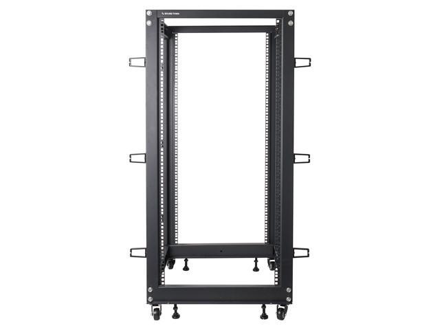 Sound Town 4-Post 25U Open Frame Sever and Network Equipment Rack with Adjustable Depth 22'-40', Casters, Levelers, Cable Management (ST4POF-A25U)