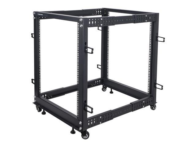 Sound Town 4-Post 15U Open Frame Sever and Network Equipment Rack with Adjustable Depth 22'-40', Casters, Levelers, Cable Management (ST4POF-A15U)