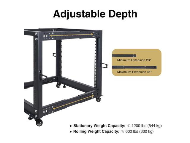 Sound Town 4-Post 15U Open Frame Sever and Network Equipment Rack with Adjustable Depth 22'-40', Casters, Levelers, Cable Management (ST4POF-A15U)