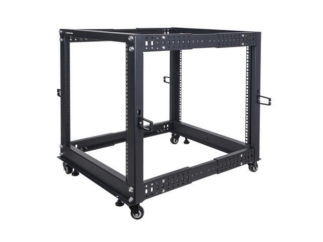 Sound Town 4-Post 12U Open Frame Sever and Network Equipment Rack with Adjustable Depth 22'-40', Casters, Levelers, Cable Management (ST4POF-A12U)