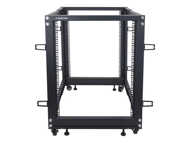 Sound Town 4-Post 15U Open Frame Sever and Network Equipment Rack with Adjustable Depth 22'-40', Casters, Levelers, Cable Management (ST4POF-A15U)