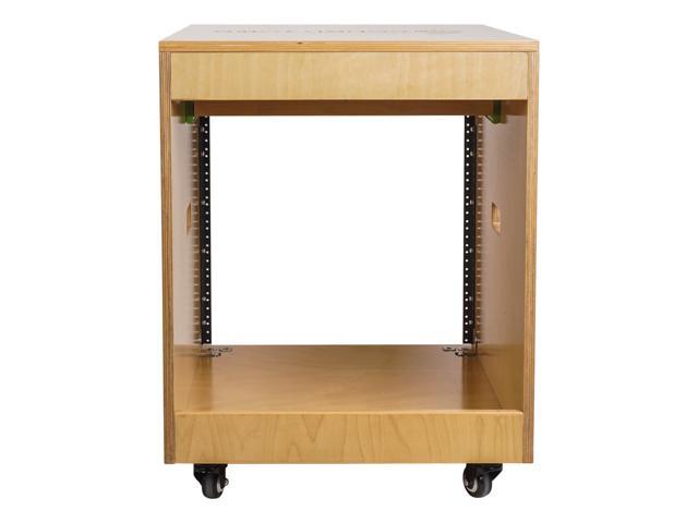 Sound Town 10U Plywood Studio Rack Desk with Slide-Out Tray, Rubber Feet, Casters, for Recording, Podcasts, Broadcasts, Streaming, Golden Oak...