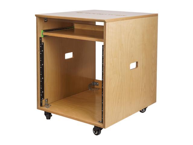 Sound Town 10U Plywood Studio Rack Desk with Slide-Out Tray, Rubber Feet, Casters, for Recording, Podcasts, Broadcasts, Streaming, Golden Oak...