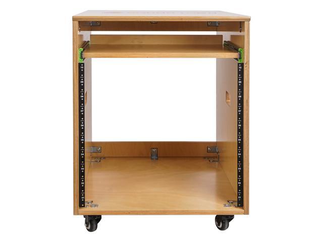 Sound Town 10U Plywood Studio Rack Desk with Slide-Out Tray, Rubber Feet, Casters, for Recording, Podcasts, Broadcasts, Streaming, Golden Oak...