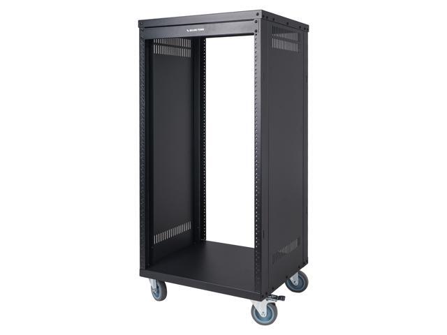 Sound Town 21U Universal Steel Rack, w/Mesh Doors, Locking Casters, Vented Side Panels for Audio Video, Server and Network Equipment (STRK-M21UWD)
