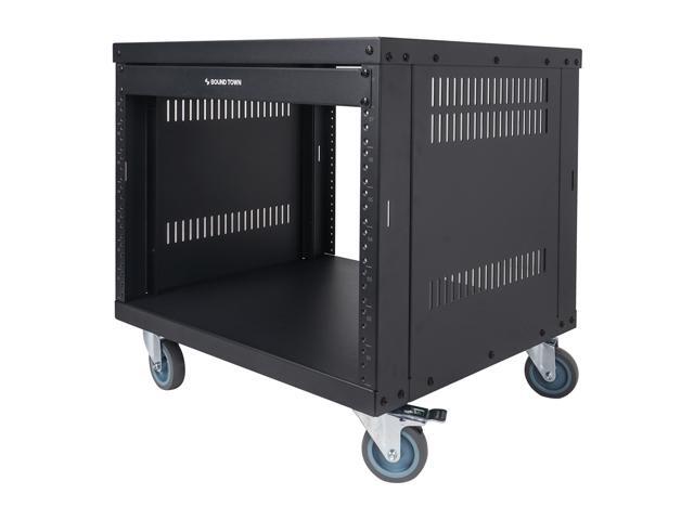 Sound Town 8U Universal Steel Rack, w/Mesh Doors, Locking Casters, Vented Side Panels for Audio Video, Server and Network Equipment (STRK-M8UWD)