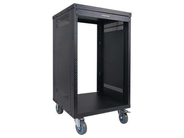 Sound Town 16U Universal Steel Rack, w/Mesh Doors, Locking Casters, Vented Side Panels for Audio Video, Server and Network Equipment (STRK-M16UWD)