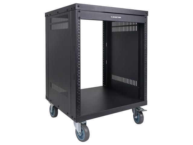 Sound Town 12U Universal Steel Rack, w/Mesh Doors, Locking Casters, Vented Side Panels for Audio Video, Server and Network Equipment (STRK-M12UWD)