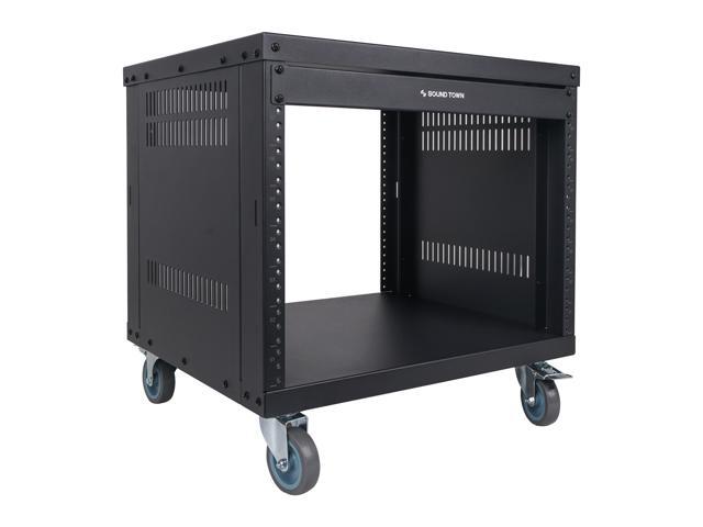 Sound Town 8U Universal Steel Rack, w/Mesh Doors, Locking Casters, Vented Side Panels for Audio Video, Server and Network Equipment (STRK-M8UWD)