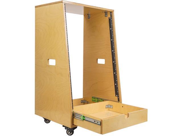 Sound Town 16U DIY Slanted Studio Rack with 16U Rack Space Extra 2U Drawer Plywood Rubber Feet Casters Golden Oak (SDRK-16TD2) - image 2