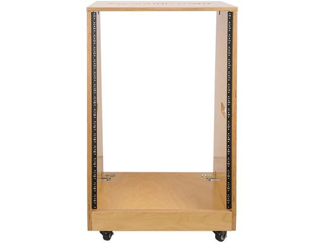 Sound Town DIY Slanted 16U Studio Rack, Plywood, Golden Oak, Rubber Feet, Casters (SDRK-16T)