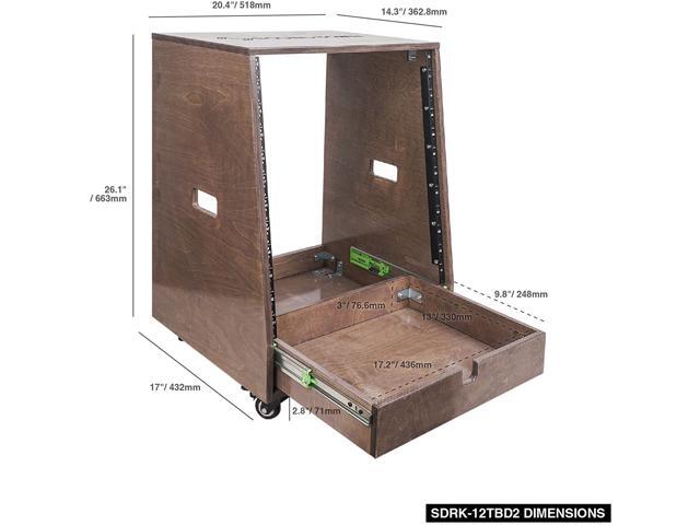 Sound Town 12U DIY Slanted Studio Rack with 12U Rack Space Extra 2U Drawer Plywood Rubber Feet Casters Weathered Gray (SDRK-12TBD2) - image 6