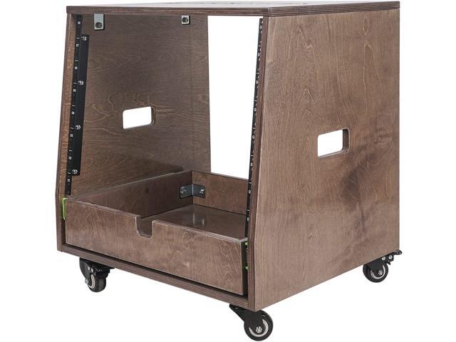 Sound Town 8U DIY Slanted Studio Rack with 8U Rack Space, Extra 2U Drawer, Plywood, Rubber Feet, Casters, Weathered Gray (SDRK-8TBD2)