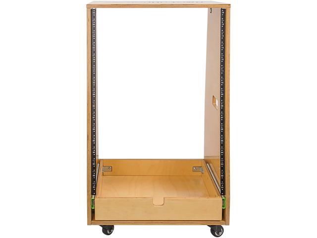 Sound Town 16U DIY Slanted Studio Rack with 16U Rack Space Extra 2U Drawer Plywood Rubber Feet Casters Golden Oak (SDRK-16TD2) - image 3