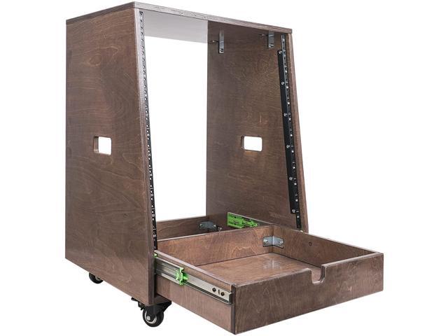 Sound Town 12U DIY Slanted Studio Rack with 12U Rack Space Extra 2U Drawer Plywood Rubber Feet Casters Weathered Gray (SDRK-12TBD2) - image 2