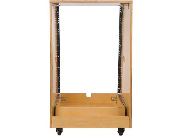 Sound Town 16U DIY Slanted Studio Rack with 16U Rack Space Extra 2U Drawer Plywood Rubber Feet Casters Golden Oak (SDRK-16TD2) - image 5