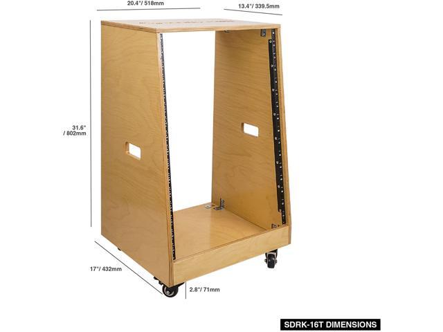 Sound Town DIY Slanted 16U Studio Rack, Plywood, Golden Oak, Rubber Feet, Casters (SDRK-16T)