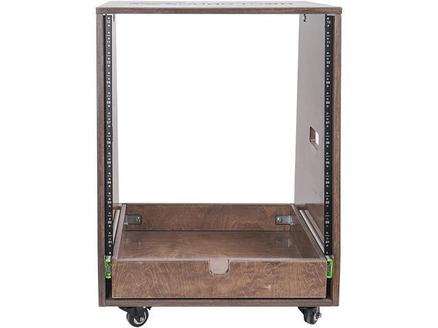 Sound Town 12U DIY Slanted Studio Rack with 12U Rack Space Extra 2U Drawer Plywood Rubber Feet Casters Weathered Gray (SDRK-12TBD2) - image 4