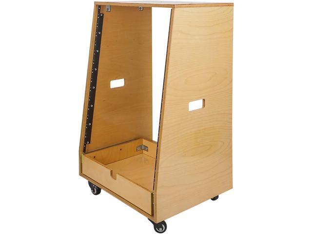 Sound Town 16U DIY Slanted Studio Rack with 16U Rack Space Extra 2U Drawer Plywood Rubber Feet Casters Golden Oak (SDRK-16TD2) - image 4