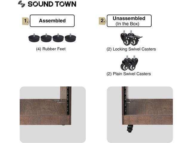 Sound Town 12U DIY Slanted Studio Rack with 12U Rack Space Extra 2U Drawer Plywood Rubber Feet Casters Weathered Gray (SDRK-12TBD2) - image 5