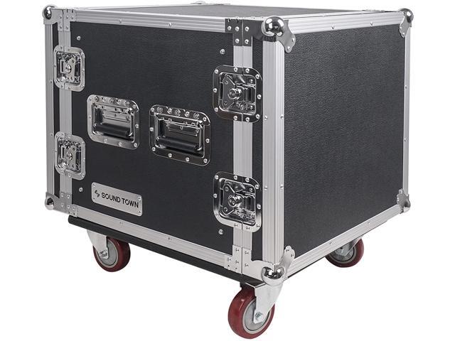 Sound Town 10U PA/DJ Rack/Road Case, 10-Space, with 17" Depth, Casters, Plywood, Metal Ball Corners - Pro Tour Grade (STRC-10UW)