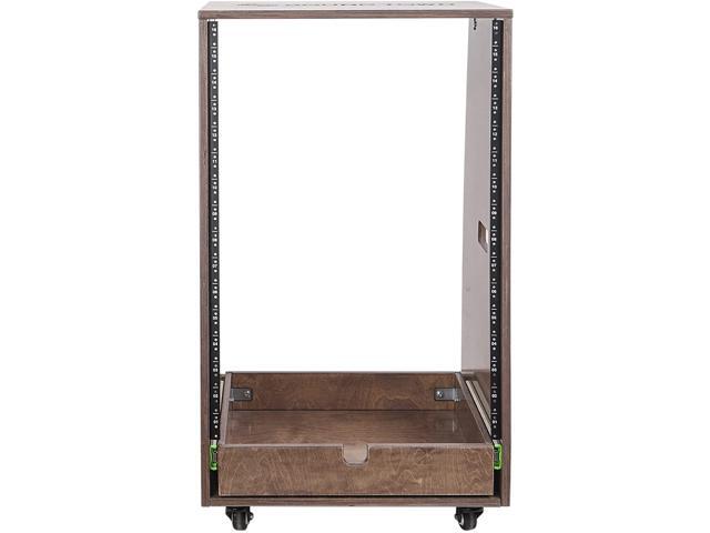 Sound Town 16U DIY Slanted Studio Rack with 16U Rack Space, Extra 2U Drawer, Plywood, Rubber Feet, Casters, Weathered Gray (SDRK-16TBD2)