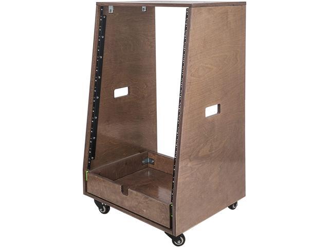 Sound Town 16U DIY Slanted Studio Rack with 16U Rack Space, Extra 2U Drawer, Plywood, Rubber Feet, Casters, Weathered Gray (SDRK-16TBD2)