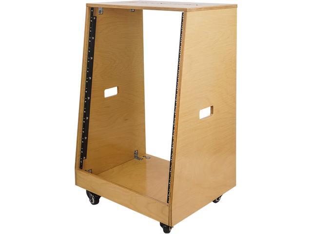 Sound Town DIY Slanted 16U Studio Rack, Plywood, Golden Oak, Rubber Feet, Casters (SDRK-16T)